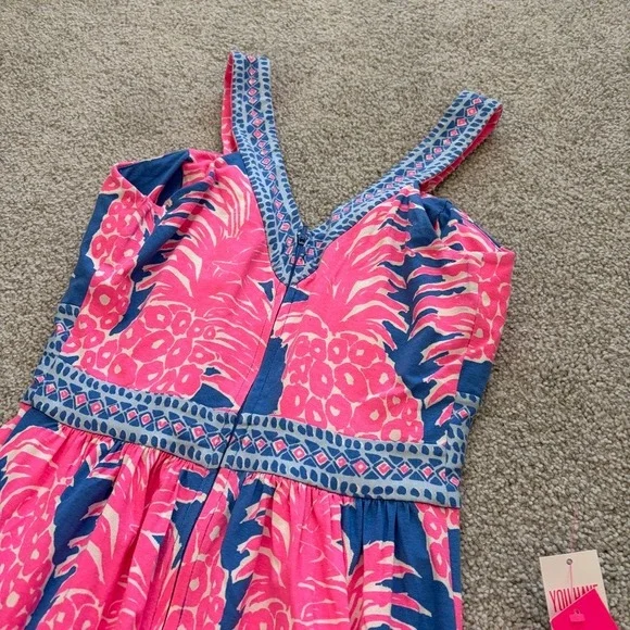 Lilly Pulitzer Taryn Maxi Dress Blue Haven Little Flamenco Size 4 Pink Pineapple - Picture 11 of 11